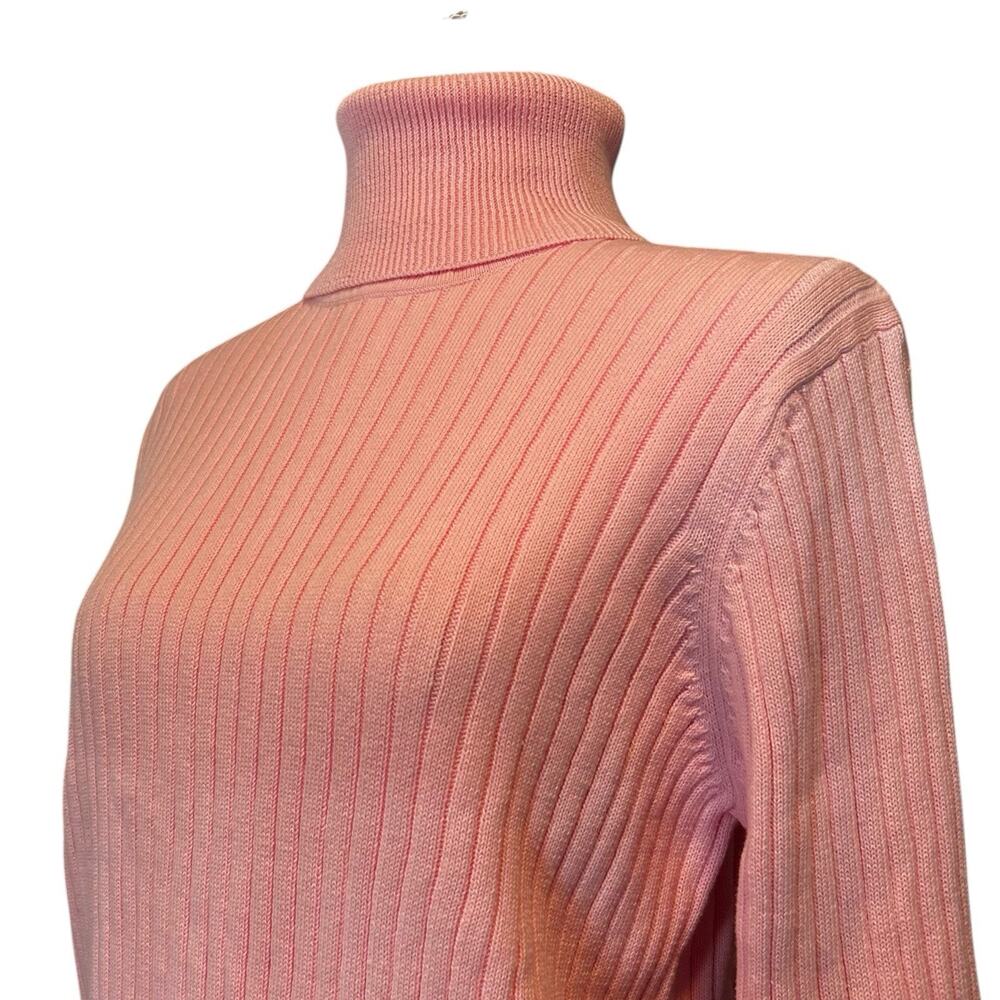 Vintage 80s Pink Ribbed Turtleneck Sweater Sz M - Picture 16 of 16